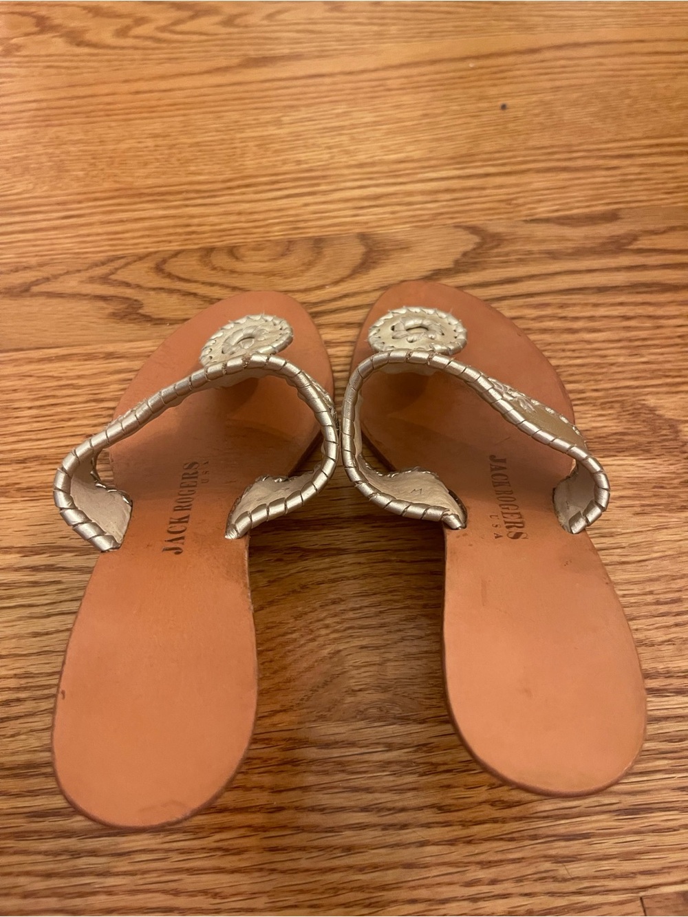 Jack Rogers Silver Gold Wedge Sandals with Floral Medallion - Picture 2 of 4